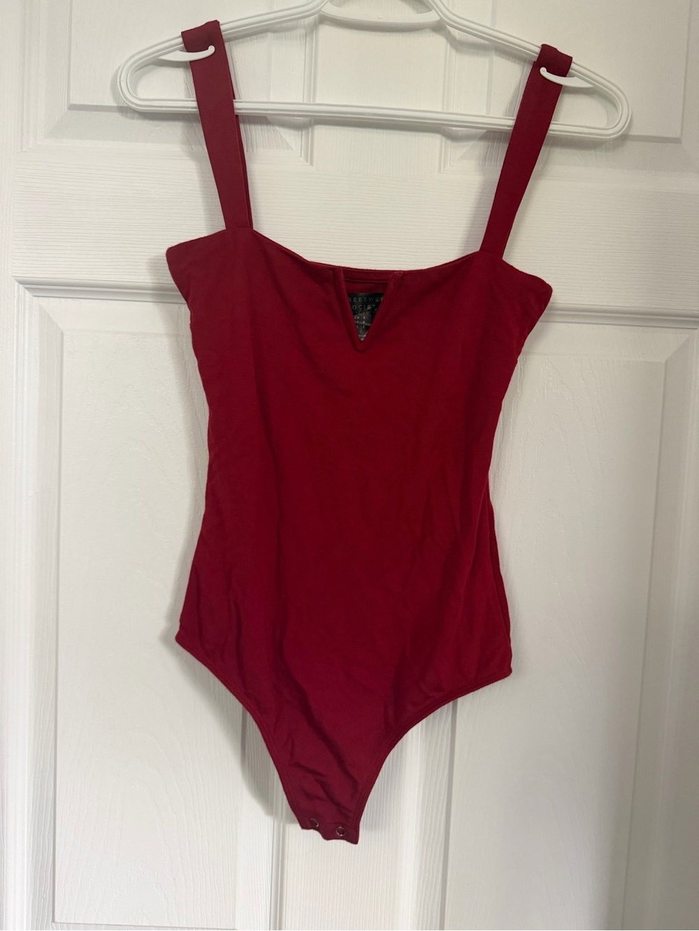 Red V-neck One-Piece Bodysuit
